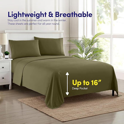 1500 Supreme Collection Twin Sheet Sets Olive Green - 3 Piece Bed Sheets and Pillowcase Set for Twin Mattress - Extra Soft, Elastic Corner Straps, Deep Pocket Sheets, Twin Olive Green