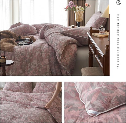 HighBuy Twin XL Comforter Set Pink Floral Bedding Comforters Luxury Soft Muslin Cotton 3 Pieces Lightweight Fluffy Floral Bedding Comforter Set All Season Women Girls Gift Choice
