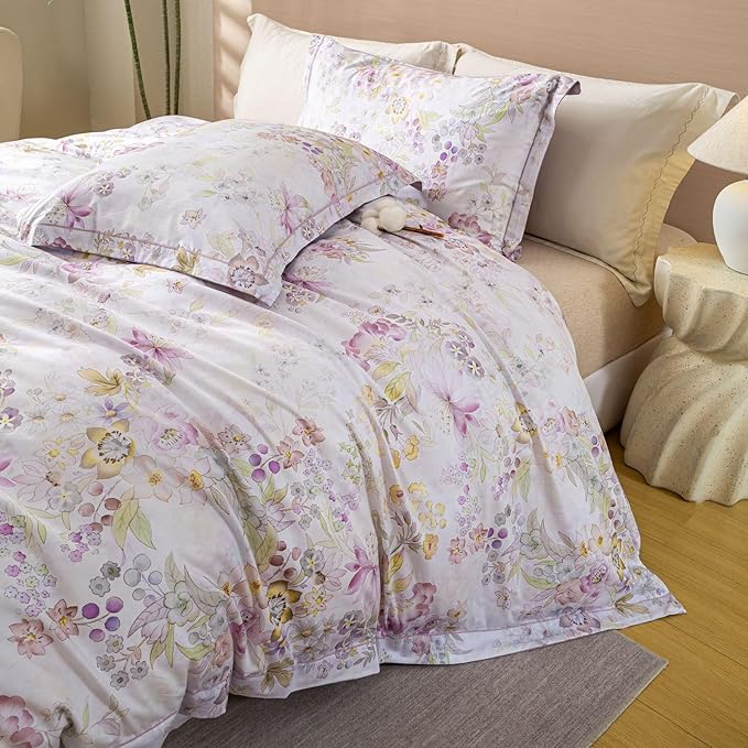 OAITE Duvet Cover Set Twin Size Floral Pattern Ultra Soft 100% Cotton Duvet Cover Sets 3-PC, Breathable Duvet Cover with Zipper Closure & Corner Ties(2 Pillow Shams,1 Duvet Cover)