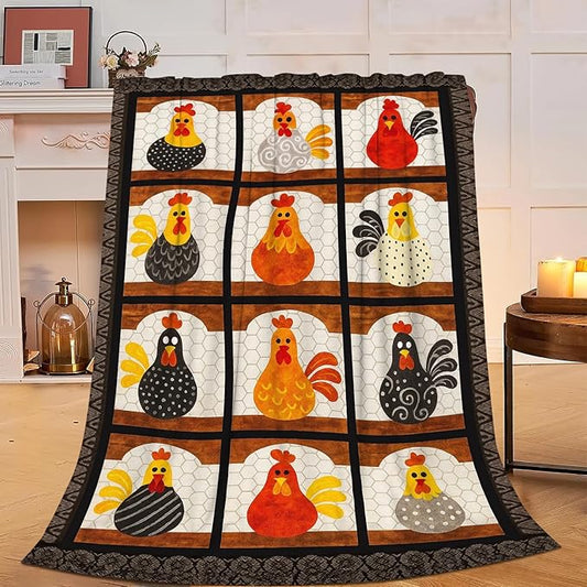 Chicken Blanket Super Soft Warm Fluffy Fleece Flannel Rooster Animal Throw Blanket Cozy Fuzzy Plush Stuff Bedding Blankets Gifts for Women Kids Boys Girls Adults 60"X50"