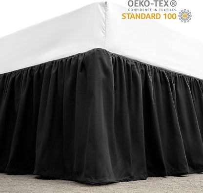 SLEEP ZONE Ruffled Bed Skirts Full Size, Anti-Static Bedskirt Dust Ruffles with 15 inches Tailored Drop, Easy Fit, Fade Resistant, Black, Full