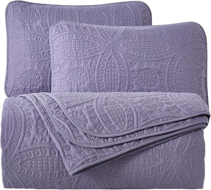 Chezmoi Collection Austin King Oversized Bedspread Set, 3-Piece Pinsonic Quilted Lightweight Microfiber Bedspread Coverlet, Dusty Purple | Oversized, Lightweight, Fade Resistant
