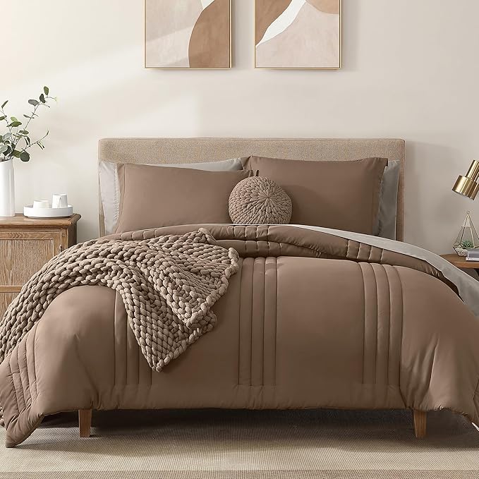 Monbix California King Size Comforter Set - 7 Pieces Bed in a Bag California King, Bedding Sets with Comforter, All Seasons Comforter Bed Set with Sheets, Pillowcases & Shams