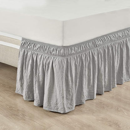 Lush Decor Ruched Ruffle Elastic Easy Wrap Around Bed Skirt Single Twin/Twin XL/Full Light Gray - Twin Bed Skirt - Dust Ruffle - Gray Bedskirts