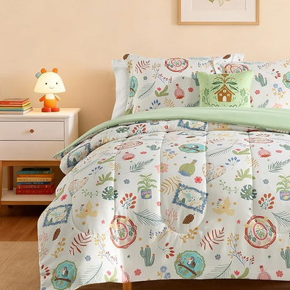 Full Size Comforter Set for Girls - 4 Pieces Forest Friends Full Bedding Sets for Kids,1 Comforter, 2 Shams and 1 Decor Pillow