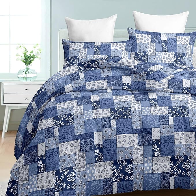 HighBuy Dark Blue Medallion Comforter Set Twin XL Soft Comforter for Teens Hotel Patchwork Bedding Comforter Boho Bedding Set Toddler Comforter Sets Fluffy 3 PC with 2 Pillowcases for Twin XL Bed