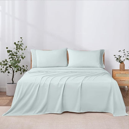 Modern Threads 4 Piece Microfiber Sheet Set – Soft Cooling Bed Sheets with Crochet Lace – Deep Pocket, Wrinkle Free, Breathable, Hotel Luxury Bedding, Pale Aqua, Queen