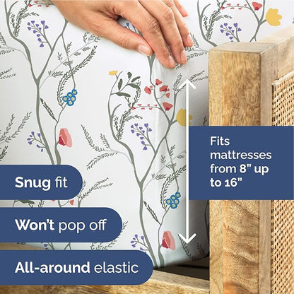 Floral Sheets - Boho King Bed Sheet Set - 1 Flat, 1 Fitted & 2 Pillowcases w/ Deep Pockets - Comfy, Wrinkle & Fade Free - Boho Botanical Bedding - Ultra-Soft, Breathable and Cooling - King Size Set