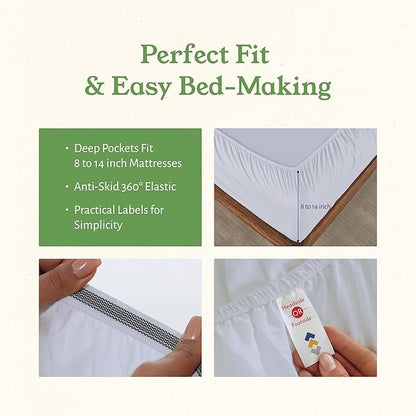California Design Den Twin Sheets Set - Soft 100% Organic Cotton Sheets with Deep Pockets, Crisp Percale, Breathable and Durable Bedding Set - White