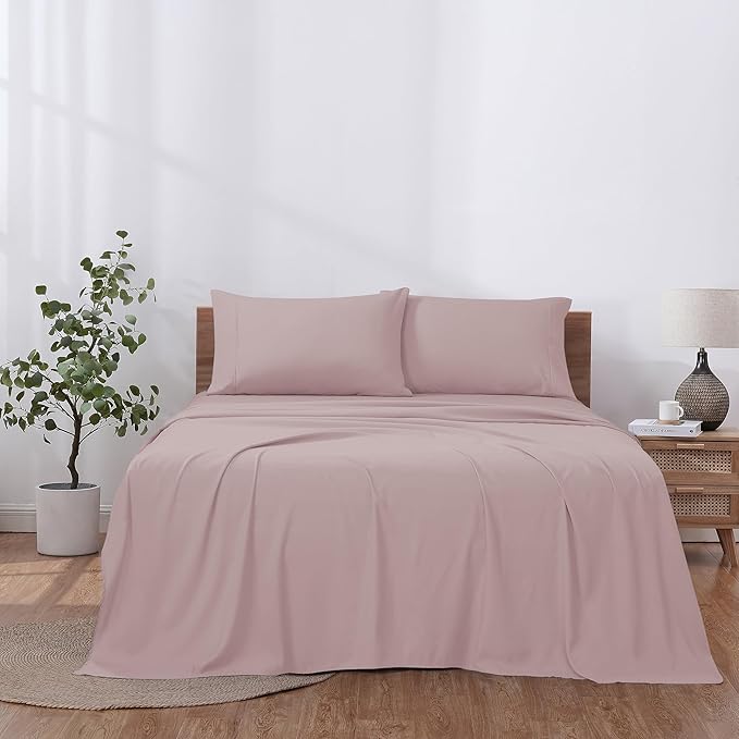 Modern Threads Soft Microfiber Solid Sheets - Luxurious Microfiber Bed Sheets - Includes Flat Sheet, Fitted Sheet with Deep Pockets, & Pillowcases Cameo Rose Twin