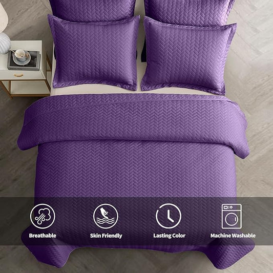 Maple&Stone Quilt Set Twin Size, Purple Lightweight Bedspread Ultrasonic Chevron Pattern Light Coverlet for All Season Comforter Bedding Decor - 2 Piece Twin Bed Cover Sets