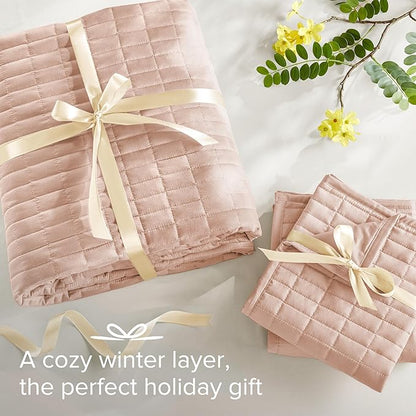 Comfort Spaces Kienna Quilt Set- Double Sided Stitching Design Summer Blanket, Lightweight, Soft, All Season Bedding Layer, Matching Sham, Blush, Coverlet King (104"x90") 3 Piece