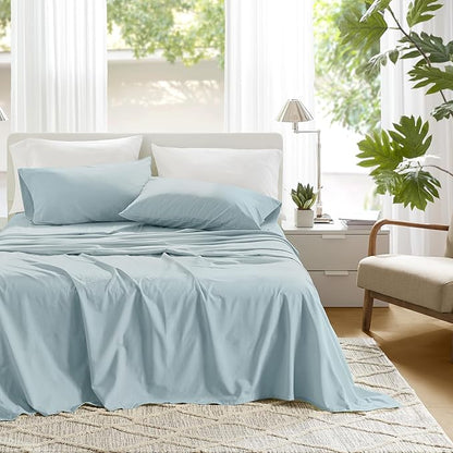 Comfort Spaces 100% Cotton Sheets Twin, Breathable, Soft Cotton Sheets, Naturally Cool Cotton Bed Sheets with 12" Elastic Pocket Fits up to 14" Mattress, All Season Sheet Set, Twin Light Blue 3 Piece