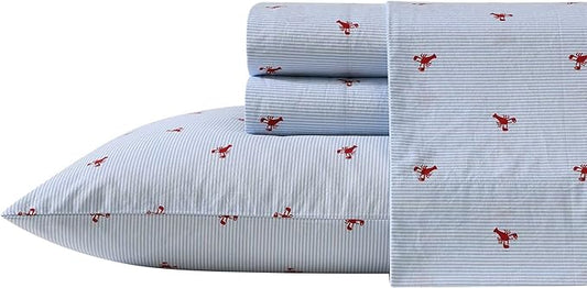 Nautica - King Sheets, Cotton Percale Bedding Set, Casual Bedding Set (Lobster Walk Red, King)