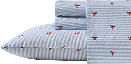 Nautica - Twin Sheet Set, Crisp & Tailored Cooling Sheets with a Smooth Cotton Percale Lightweight Feel - Bed Sheets with Matching Pillowcase & Fitted Sheet (Lobster Walk Red)