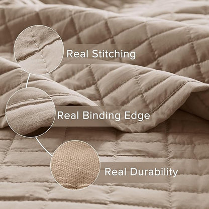 Comfort Spaces Kienna Quilt Set- Double Sided Stitching Design Summer Blanket, Lightweight, Soft, All Season Bedding Layer, Matching Sham, Taupe, Coverlet Twin/Twin XL(66"x90") 2 Piece