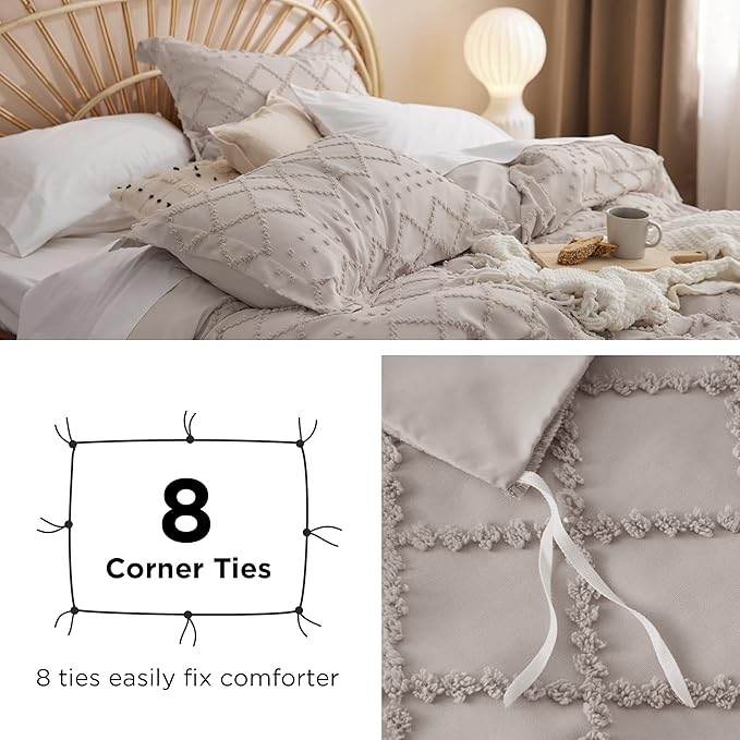 Bedsure Boho Duvet Cover Queen Size - Linen Breathable & Soft Boho Bedding, Machine Washable Comforter Cover for All Seasons, Includes 1 Duvet Cover 90"x90" with 2 Pillow Shams & Zipper Closure