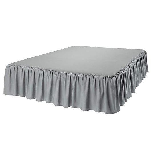 Amazon Basics Wrinkle Resistant Machine Washable Ruffled Bed Skirt, Fade Resistant 100% Microfiber with 16" Drop, Queen, Dark Grey