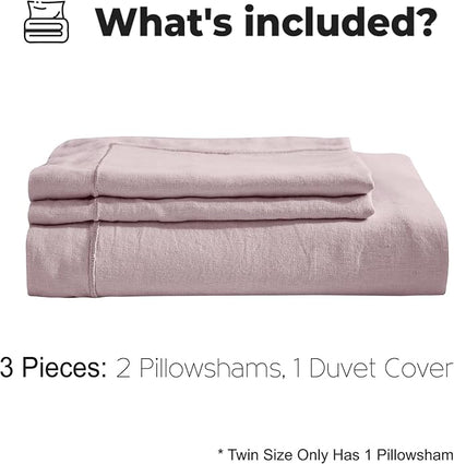 Simple&Opulence 100% Washed Linen Duvet Cover with Embroidered, 3 Pieces Soft Farmhouse Comforter Set with Button Closure,1 Duvet Cover and 2 Pillowshams (Queen,Dusty Pink)