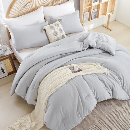 weigelia Full Size Comforter Modern Light Grey 3PCS Microfiber Bed Comforter Sets for All Season Comforter for Men, Women and Girls Soft Lightweight Bedding Set