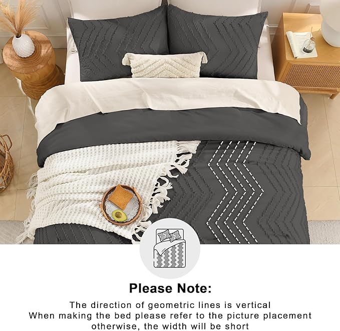 Andency Dark Grey Comforter Set King Size, Boho Soft Warm Tufted Bedding Comforter Sets for King Size Bed, 3 Pieces Aesthetic Chevron Farmhouse Cute Bohemian Textured Bedding Set