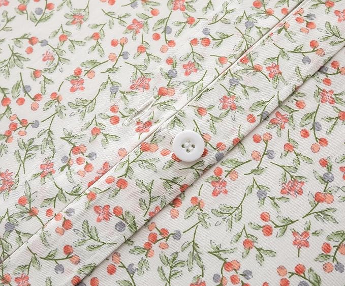 SLEEPBELLA Duvet Cover Queen, 600 Thread Count Cotton Red & Yellow Floral Pattern Flower Reversible Comforter Cover(Queen, White Floral)