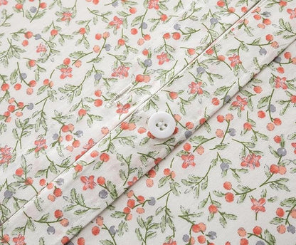 SLEEPBELLA Duvet Cover Queen, 600 Thread Count Cotton Red & Yellow Floral Pattern Flower Reversible Comforter Cover(Queen, White Floral)