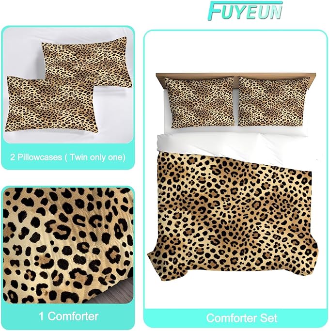 Cheetah Print Bedding Set Full/Queen Leopard Print Comforter for Women Girls Boys Bedroom Animals Quilt Bed Set 1 Comforter 2 Pillowcases