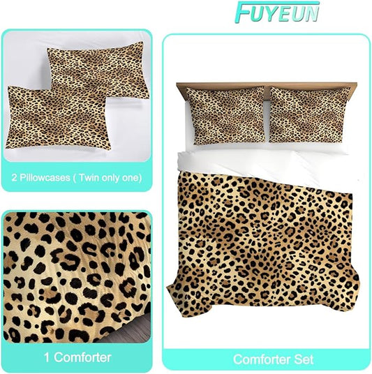 Cheetah Print Bedding Set Full/Queen Leopard Print Comforter for Women Girls Boys Bedroom Animals Quilt Bed Set 1 Comforter 2 Pillowcases