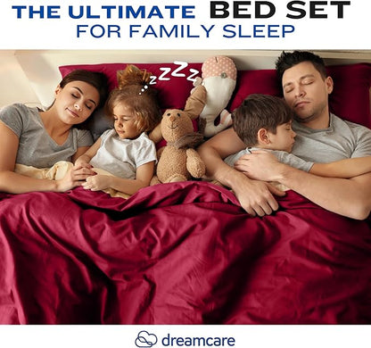 DREAMCARE California King Sheet Sets – 4 pcs Cooling Sheets – up to 21” Deep Cal King Sheets – Hotel Luxury Pillowcases – Superior Softness 100% Fine Microfiber with Side Pocket –Burgundy