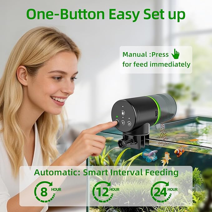Freesea Automatic Fish Feeder for Aquarium: One-Touch Easy Setup & 3 Timers | 7-14 Day Supply with 200ML Food Dispenser - Worry-Free Vacation Feeding for Betta Turtle Tank