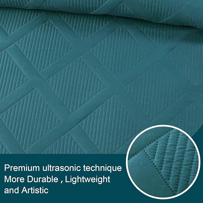 Exclusivo Mezcla Quilts Queen Size - Teal Quilt Set Bedspread with 2 Pillow Shams, Modern Bedding Set with Striped Pattern, Soft Lightweight Bedspreads Queen Size for All Seasons