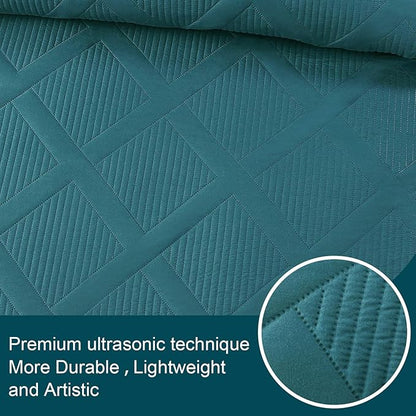 Exclusivo Mezcla Quilts Queen Size - Teal Quilt Set Bedspread with 2 Pillow Shams, Modern Bedding Set with Striped Pattern, Soft Lightweight Bedspreads Queen Size for All Seasons