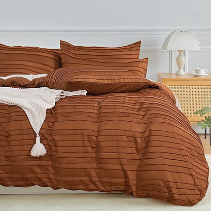 NEXHOME PRO Duvet Cover, Brunt Orange 3 Pieces Boho Tufted Duvet Cover Set, Soft and Lightweight 100% Washed Microfiber Comforter Cover Set(Brunt Orange Cal King, 104 x 98)-No Comforter
