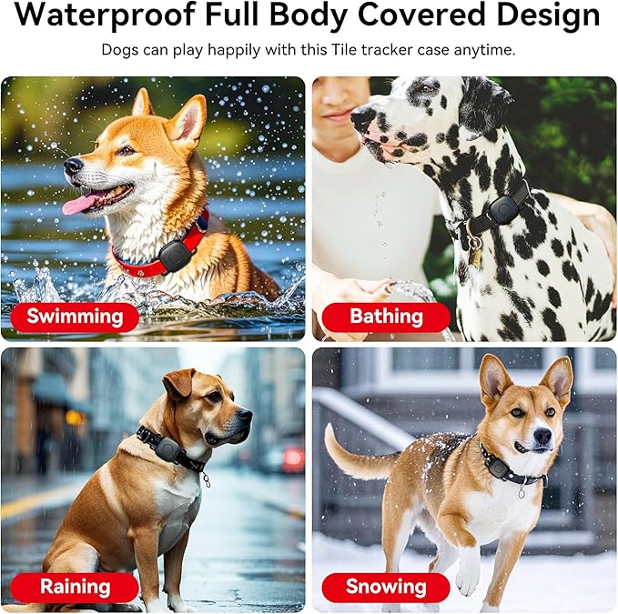 DDJ Waterproof Dog Collar Holder for Life360 Tile Mate Tracker, 4-Pack Durable Silicone Cover, Anti Lost for Tile Tracker Case for Cat & pet Collars, Easy Installation, Black, Pink Punch, Blue, Pink