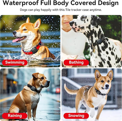 DDJ Waterproof Dog Collar Holder for Life360 Tile Mate Tracker, 2-Pack Durable Silicone Cover, Anti Lost for Life 360 Tile Tracker Case for Cat & pet Collars, Easy Installation, Black,Pink Punch