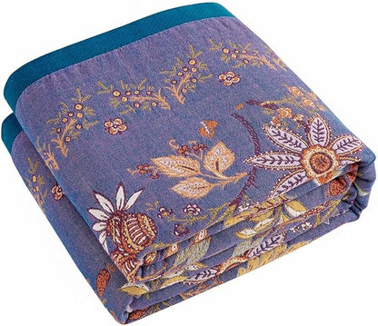 Boho Blanket, 100% Cotton Farmhouse Decorative Throw Blanket, 90"x98" Reversible Bohemian Throw Blanket, Purple All Season Muslin Breathable Woven Blankets Quilt