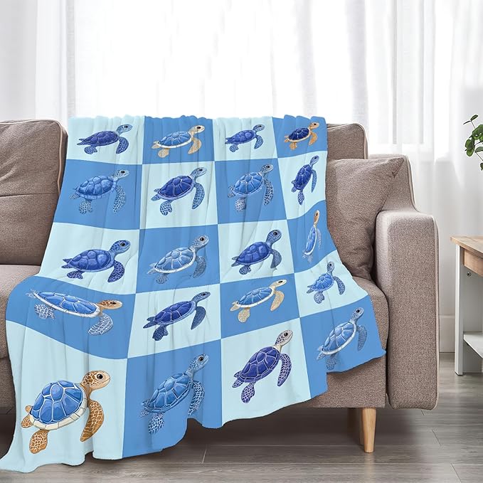 Sea Turtle Blanket Super Soft Warm Fluffy Fleece Flannel Sea Animal Throw Blanket Cozy Fuzzy Plush Stuff Bedding Blankets Gifts for Women Kids Boys Girls Adults 80"X60"
