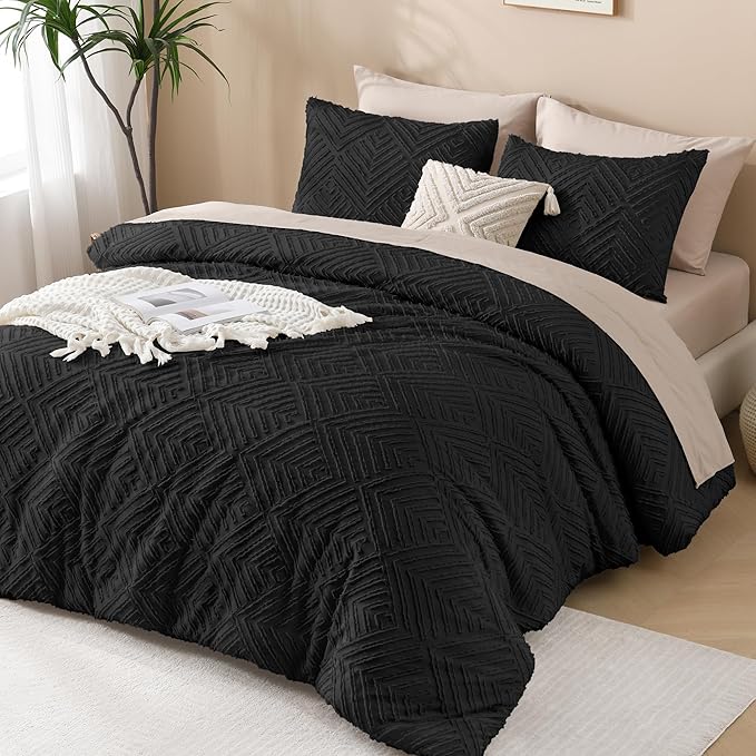 Andency Oversized King Comforter 120''x120'', 3 Pieces Black Super King Boho Bedding Set & Collections, All Season Soft Farmhouse Tufted Fluffy Bed Set (1 Comforter, 2 Pillowcases)