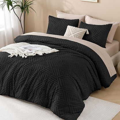 Andency Oversized King Comforter 120''x120'', 3 Pieces Black Super King Boho Bedding Set & Collections, All Season Soft Farmhouse Tufted Fluffy Bed Set (1 Comforter, 2 Pillowcases)