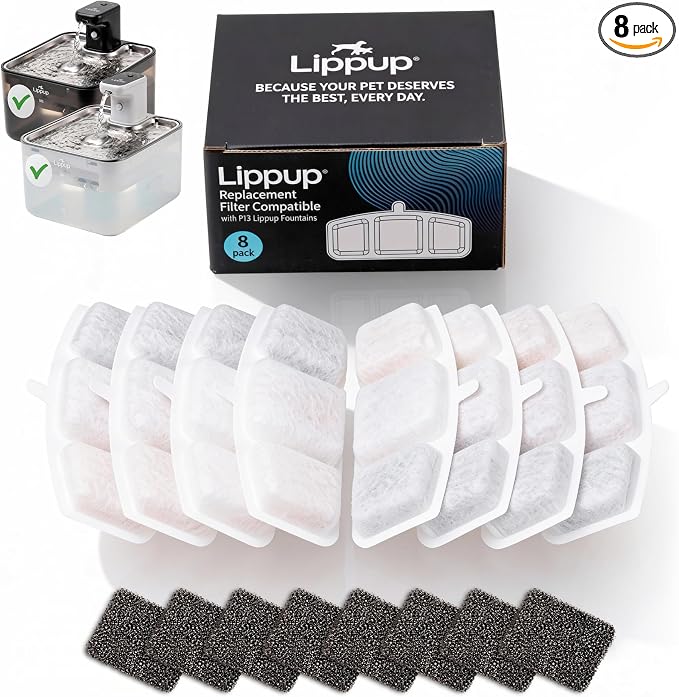 Replacement Filters for Cat Water Fountain – 8 Filters + 8 Sponges – 5-Stage Filtration System for Clean, Fresh Water – Fits LIPPUP P13 Fountain