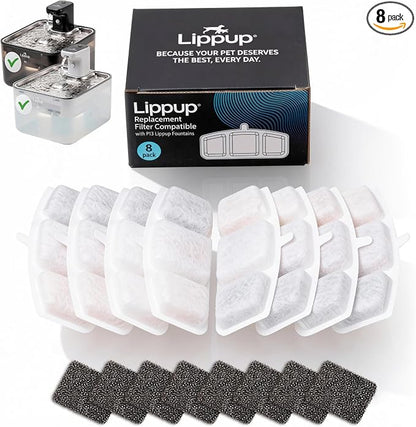 Replacement Filters for Cat Water Fountain – 8 Filters + 8 Sponges – 5-Stage Filtration System for Clean, Fresh Water – Fits LIPPUP P13 Fountain