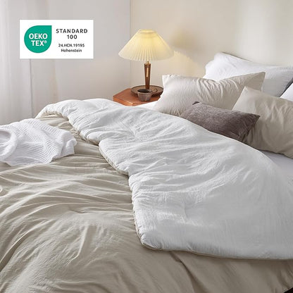 Bedsure Queen Comforter Set, Beige White Soft Prewashed Bedding for All Seasons, 3 Pieces GentleSoft™ Bed Set, 1 Lightweight Comforter (90"x90") and 2 Pillowcases (20"x26")