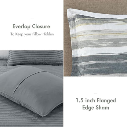 Madison Park Marina Comforter Quilt Combo Set - Modern Luxury Design, All Season Down Alternative Bedding, Matching Shams, Decorative Pillows, Full/Queen(90"x90"), Yellow 8 Piece