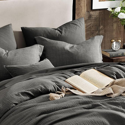 Geniospin King Size Comforter Set- 7 Piece Grey Textured King Bedding Set, Soft Solid Bed in a Bag for All Season, King Comforter Set with Sheets(Grey,102''x90'')