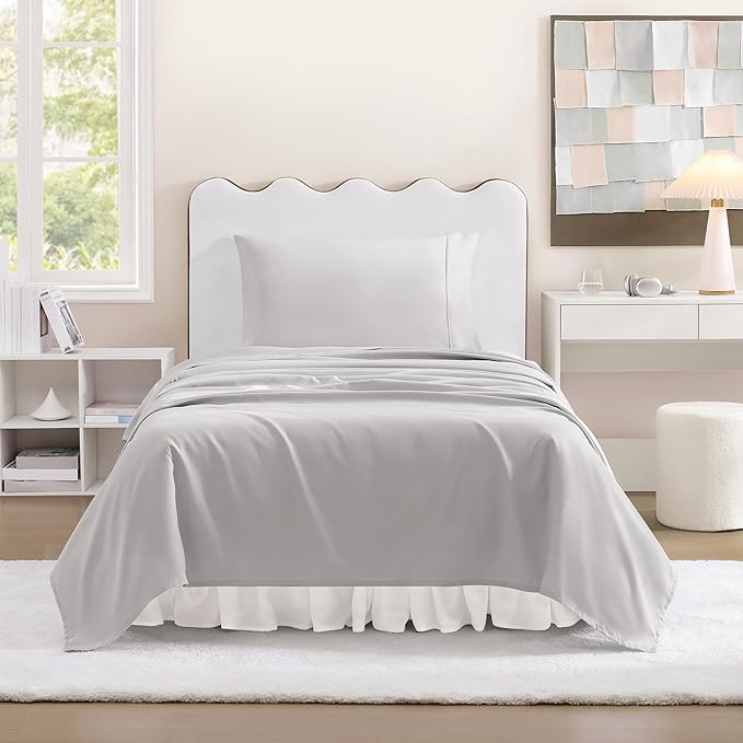 UGG Hedi Twin Sheet Set 3-Piece Luxury Cooling Sheets Deep Pockets Premium Bedding with 1 Pillow Sham Hypoallergenic Machine Washable Soft Lightweight Bed Set for Dorm or Kid Bunk, Twin, Stone Grey