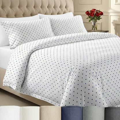 California Design Den Printed King Size Duvet Cover Set - 400 Thread Count 100% Cotton Sateen, Comforter Cover and 2 Pillow Shams, Button Closure and Corner Ties (3 Piece, Polka Dot)
