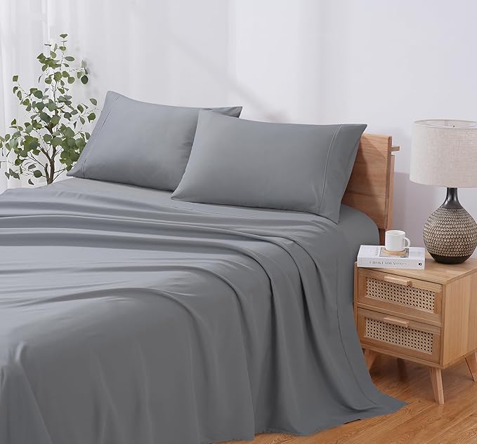 Modern Threads Soft Microfiber Solid Sheets - Luxurious Microfiber Bed Sheets - Includes Flat Sheet, Fitted Sheet with Deep Pockets, & Pillowcases Stone Full