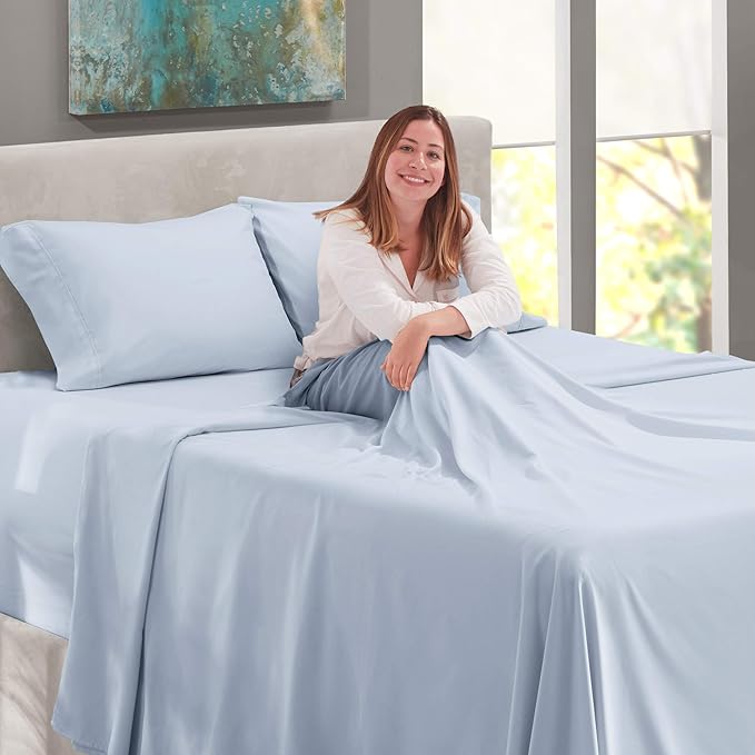 Nestl Bed Linen Set, Ice Blue, 4 Piece King Size Sheets with Extra Deep Pocket, Microfiber
