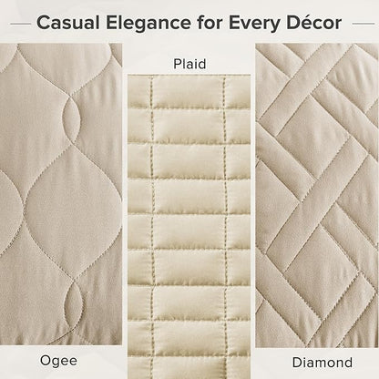 Comfort Spaces Twin Quilt Set Modern Reversible Ogee Coverlet Twin Bedding Set Cozy Quilted Winter Layer, All Season Lightweight Soft Twin Size Quilt, Kienna, Twin/Twin XL Beige 2 Piece